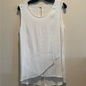 Women’s White Sleeveless Asymmetrical Overlay Top